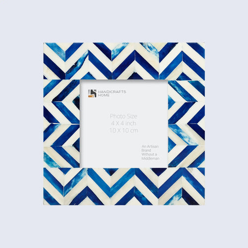 Picture Frame Zigzag Herringbone Collection Bone Inlay Blue & White – 4x6"