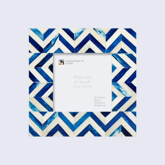 Picture Frame Zigzag Herringbone Collection Bone Inlay Blue & White – 4x6"