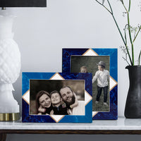 Picture Frame Menton Pattern Brass & Resin Inlay Blue – 3 Sizes