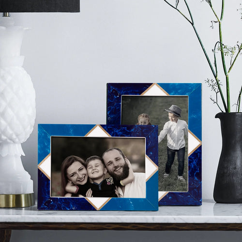 Picture Frame Menton Pattern Brass & Resin Inlay Blue – 3 Sizes