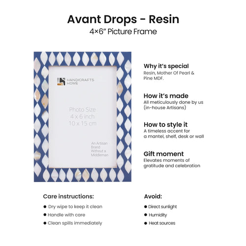Picture Frame Avant Drops Collection Mother of Pearl & Resin Inlay Blue & White – 4x6, 5x7 & 8x10"