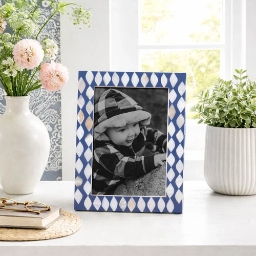 Picture Frame Avant Drops Collection Mother of Pearl & Resin Inlay Blue & White – 4x6, 5x7 & 8x10"