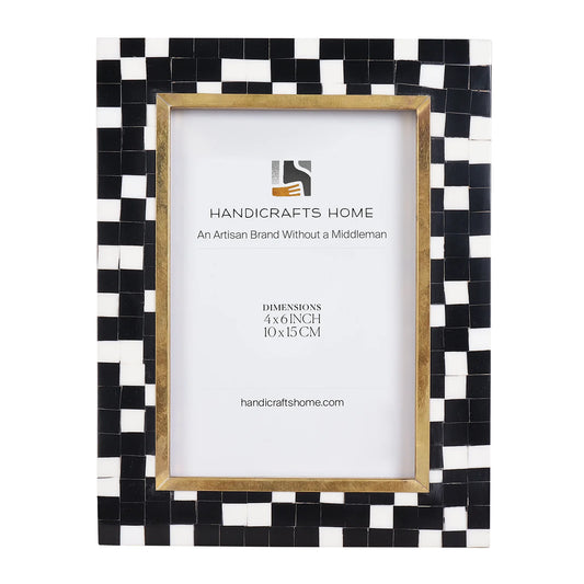 4x6 Picture Frame B&W Handcrafted Resin Inlay | Halo Mosaic
