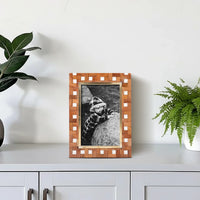 Picture Frame Halo Parquet Collection Brass, Resin & Wood Inlay Brown & White – 4x6 & 5x7"