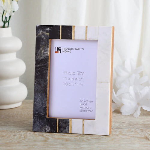 Black White Resin Brass Inlay Picture Frame Tabletop 4x6 5x7