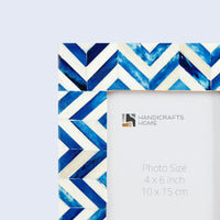 Picture Frame Zigzag Herringbone Collection Bone Inlay Blue & White – 4x6"