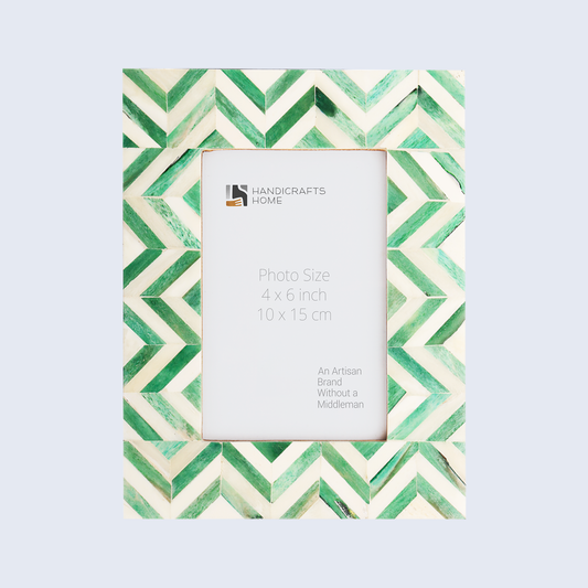 Picture Frame Zigzag Herringbone Collection Bone Inlay Green & White – 4x6"