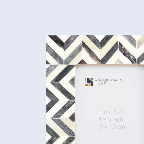 Picture Frame Zigzag Herringbone Collection Bone Inlay Grey – 4x6"