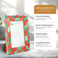 Picture Frame Scalloped Art Collection Bone Inlay Green Red 3 Sizes