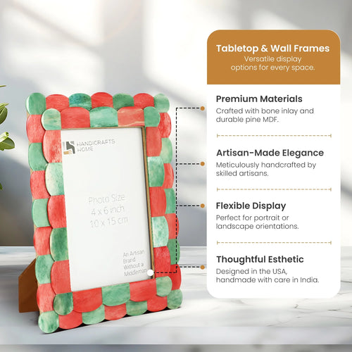 Picture Frame Scalloped Art Collection Bone Inlay Green Red 3 Sizes
