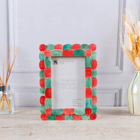 Picture Frame Scalloped Art Collection Bone Inlay Green Red 3 Sizes