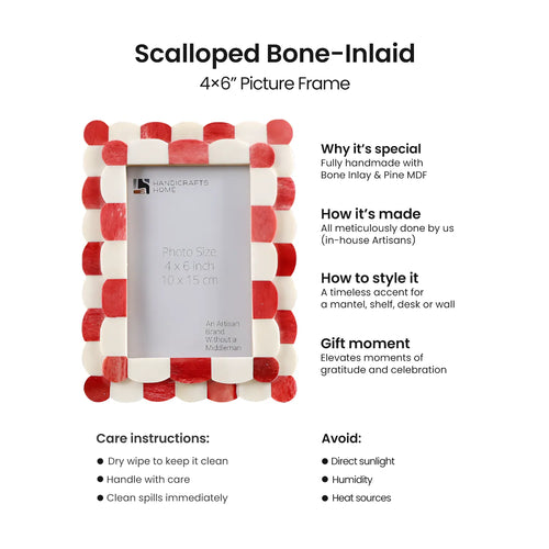 Picture Frame Scalloped Art Collection Bone Inlay Red White 3 Sizes