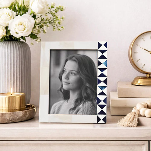 Picture Frame Indigo Mosaic Collection Bone Inlay White & Blue – 4x6 & 5x7"