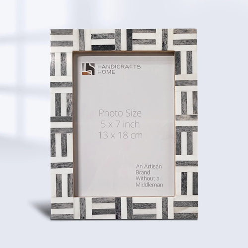 Grey Bone Inlay Grid Block Decor Picture Frame 4x6 5x7