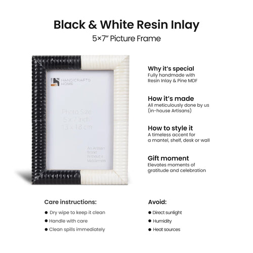 Black White Resin Hand Carved Ridge Picture Frame 4x6 5x7
