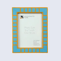 Picture Frame Classic Block Stripe Collection Resin Inlay, Turquoise – 4x6 & 5x7