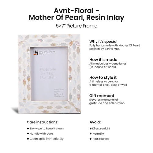 Picture Frames Avant Floral Collection Mother of Pearl Resin Inlay White 5x7"