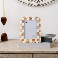 Picture Frame Scalloped Art Collection Bone Inlay Brown White 3 Sizes