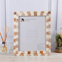 Picture Frame Scalloped Art Collection Bone Inlay Brown White 3 Sizes