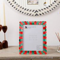 Picture Frame Scalloped Art Collection Bone Inlay Green Red 3 Sizes