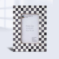 Picture Frame Checkered Pattern Bone Inlay, Grey - White, 4" x 6" & 5" x 7"