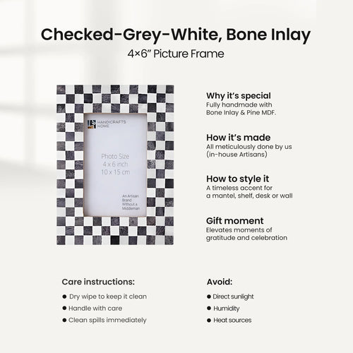 Picture Frame Checkered Pattern Bone Inlay, Grey - White, 4" x 6" & 5" x 7"