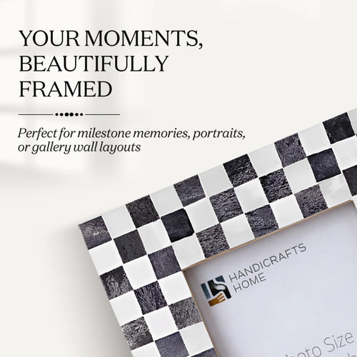 Picture Frame Checkered Pattern Bone Inlay, Grey - White, 4" x 6" & 5" x 7"