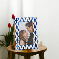 photo frame indigo pattern white blue 4x6 inch