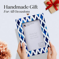 photo frame indigo pattern white blue 4x6 inch