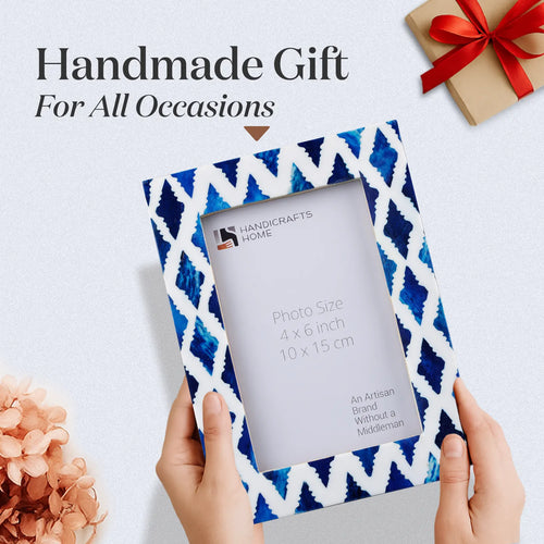 photo frame indigo pattern white blue 4x6 inch