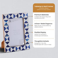 Picture Frame Indigo Pattern Collection Bone Resin Inlay Blue White 4x6