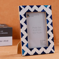 Picture Frame Indigo Pattern Collection Bone Resin Inlay White Blue 4x6