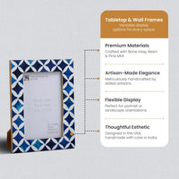 Picture Frame Indigo Pattern Collection Bone Resin Inlay Blue White 4x6
