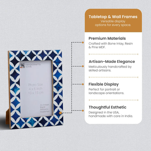 Picture Frame Indigo Pattern Collection Bone Resin Inlay Blue White 4x6