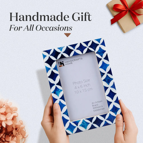 Picture Frame Indigo Pattern Collection Bone Resin Inlay Blue White 4x6