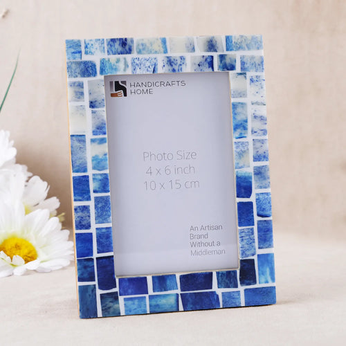 Picture Frame Indigo Mosaic Collection Bone Inlay - Blue, 4x6 & 5x7