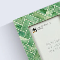 Picture Frame Green Leaf Collection Bone Inlay Green & White – 4x6"
