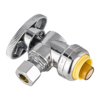 1/2" Push Connect x 3/8" OD Compr. Angle Stop Valve, 1/4 Turn (Lead Free)