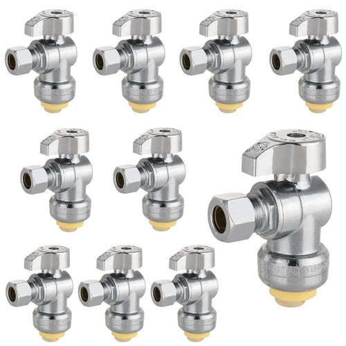 10 Pcs 1/2" Push Connect x 3/8" Compr. Angle Stop Valve, New Handle (Lead Free) Plumbingsell