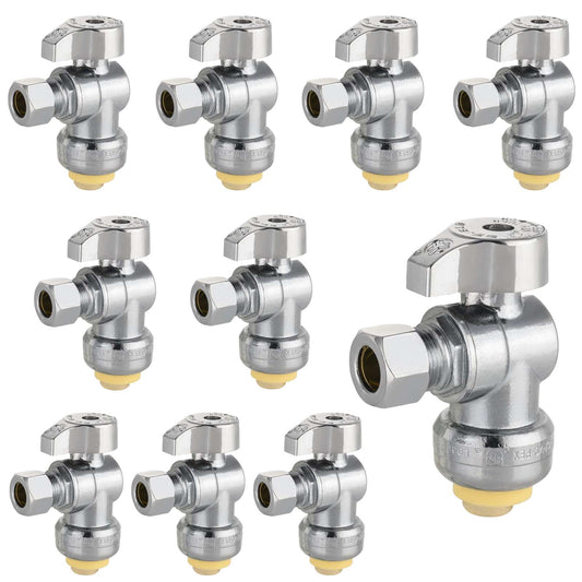 10 Pcs 1/2" Push Connect x 3/8" Compr. Angle Stop Valve, New Handle (Lead Free) Plumbingsell