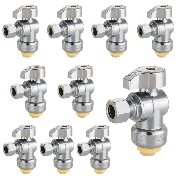 10 Pcs 1/2" Push Connect x 3/8" Compr. Angle Stop Valve, New Handle (Lead Free) Plumbingsell