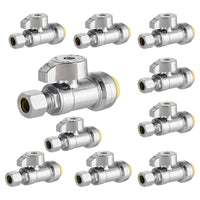 10 Pcs 1/2" Push Connect x 3/8" Compr. Straight Stop Valve, New Handle, 1/4 Turn (Lead Free) Plumbingsell
