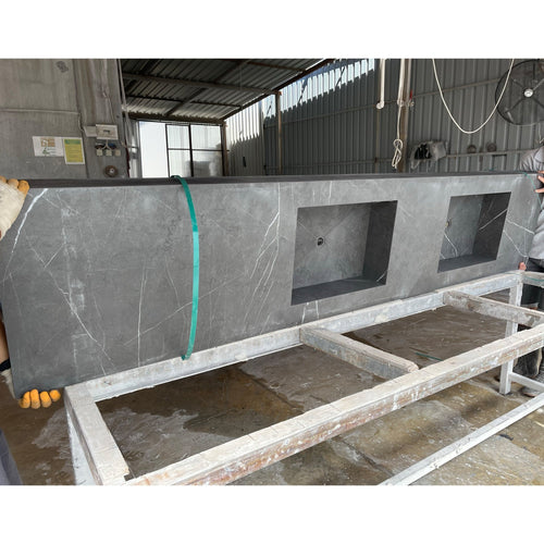 HANDCRAFTED PIETRA GREY HIGH ENGINEERED PORCELAIN DOUBLE SINK (ES-171)