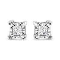 .925 Sterling Silver 1/2 Cttw Miracle Set Princess-cut Diamond Solitaire Stud Earrings (I-J Color, SI1-SI2 Clarity)
