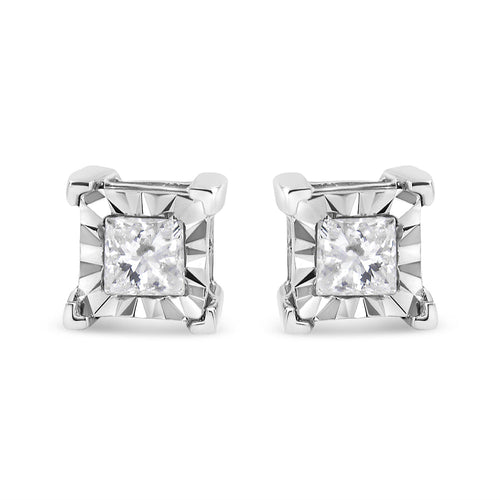 .925 Sterling Silver 1/2 Cttw Miracle Set Princess-cut Diamond Solitaire Stud Earrings (I-J Color, SI1-SI2 Clarity)