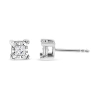 .925 Sterling Silver 1/2 Cttw Miracle Set Princess-cut Diamond Solitaire Stud Earrings (H-I Color, SI2-I1 Clarity)