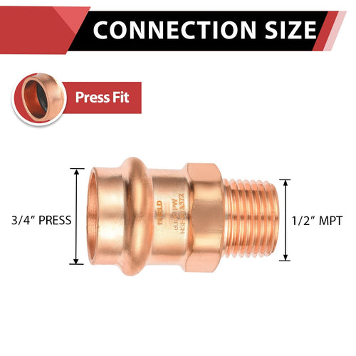 30 Pcs 3/4" Press Copper x 1/2" Male Threaded Adapter (Lead Free)