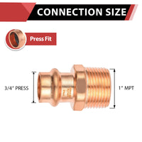 3/4" Press Copper x 1" Male Threaded Adapter (Lead Free)