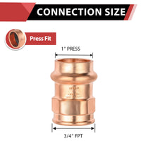 30 Pcs 1" Press Copper x 3/4" Female Threaded Adapter (Lead Free)