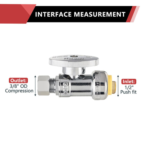 10 Pcs 1/2" Push Connect x 3/8" OD Push Fit Straight Stop Valve, 1/4 Turn (Lead Free) Plumbingsell